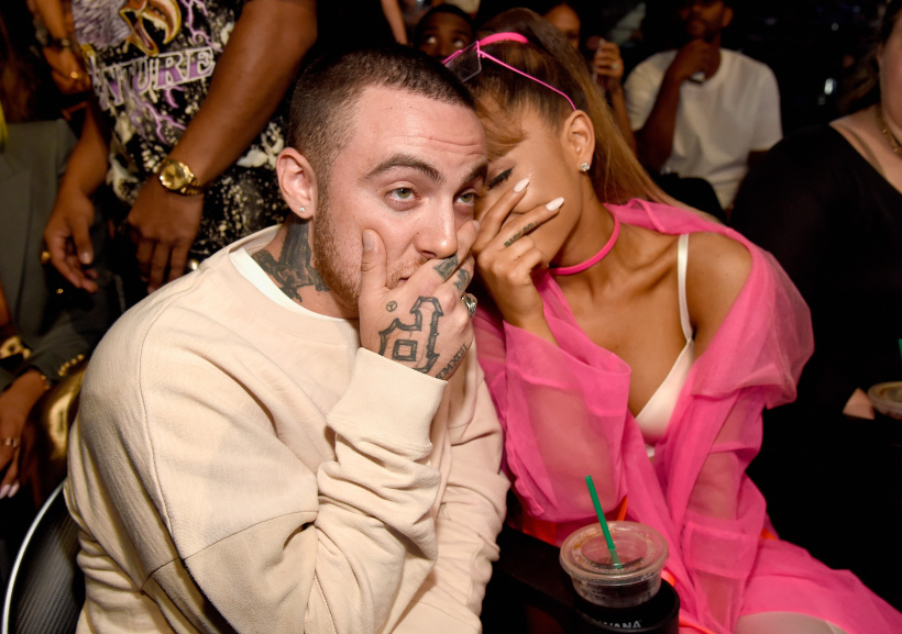 Mac Miller and Ariana Grande sit in the audience at the 2016 MTV Video Music Awards Mac Miller and Ariana Grande sit in the audience at the 2016 MTV Video Music Awards