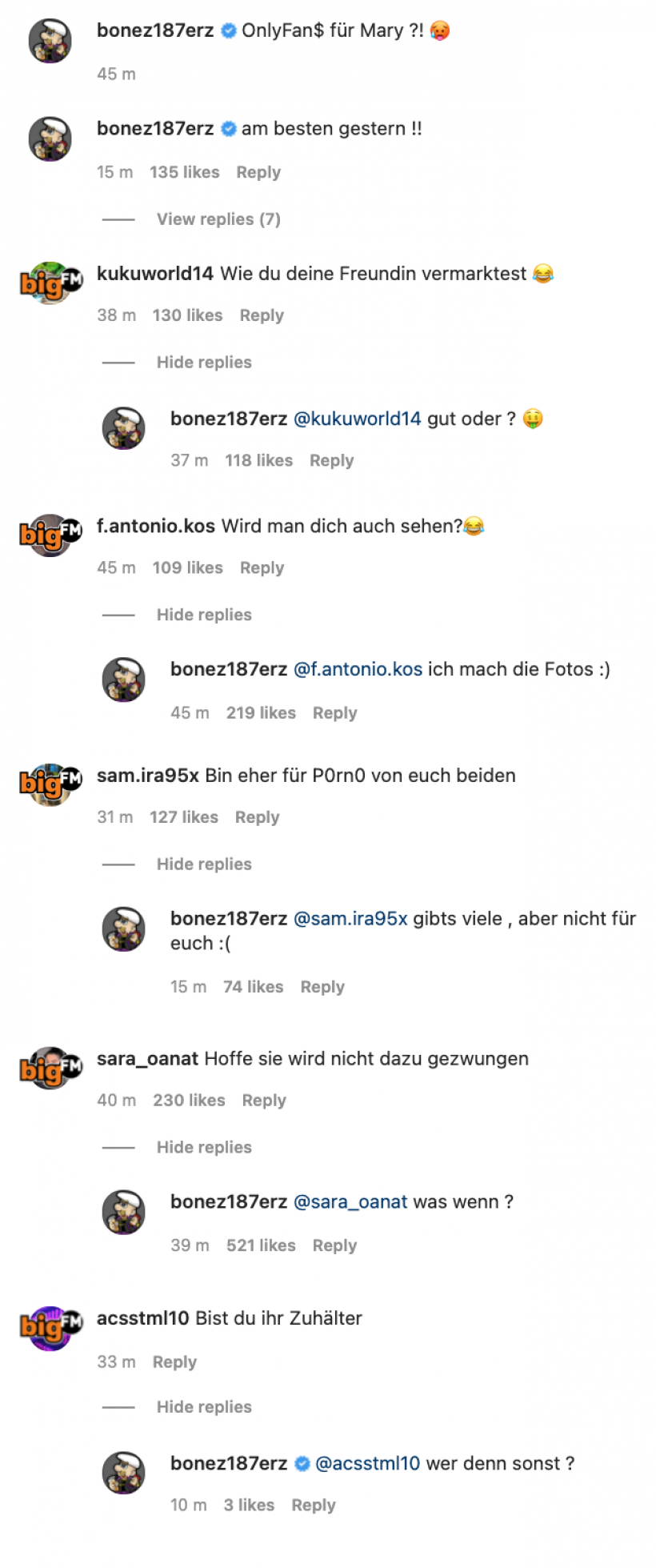 Bonez MC - Instagram Kommentarfeld - Mary Bonez MC - Instagram Kommentarfeld - Mary
